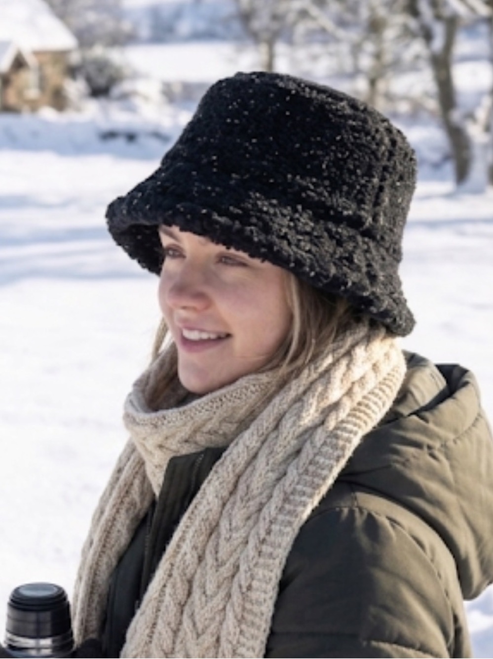 Black Textured Bucket Hat With White  Accents Retro Style Bucket hat - Picture 15 of 15